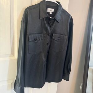 Black Faux Leather Button-Up Shacket